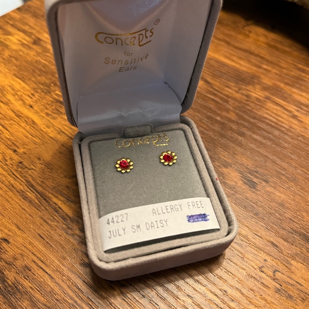 Gold and Red Daisy Earrings